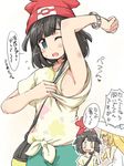  2girls anger_vein armpits bag beanie black_hair blonde_hair blue_eyes blush bracelet breasts commentary_request hat jewelry lillie_(pokemon) long_hair mizuki_(pokemon) multiple_girls naitou_kouse nipple_slip nipples one_eye_closed open_mouth pokemon pokemon_(game) pokemon_sm red_hat short_hair sketch translated 