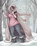  5_fingers anthro clothed clothing female hair mammal outside pink_nose robyn_paperdoll snow snowing solo standing white_hair wide_hips 