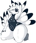  2017 amelia_abernachy anthro armpits avian beak bird black_feathers black_sclera breasts clothing digital_media_(artwork) eyewear feathered_wings feathers female glasses looking_at_viewer owl slightly_chubby smile solo talons thick_thighs urielle_(artist) white_feathers wide_hips wings 