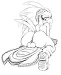  anthro anus avian backsack balls beak bent_over big_butt bird butt eyewear feathers girly goggles hawk jet_the_hawk male simple_background solo sonic_(series) sonic_riders sssonic2 white_background 