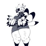  2017 amelia_abernachy anthro avian beak bird black_feathers black_sclera clothing digital_media_(artwork) eyewear feathered_wings feathers female glasses looking_at_viewer owl slightly_chubby solo thick_thighs urielle_(artist) white_feathers wide_hips wings 