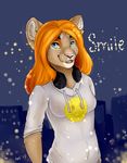  anthro clothed clothing felicia_cat feline female fur hair headphones lion looking_at_viewer mammal open_mouth outside smile solo 