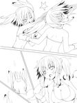  2girls bangs bare_shoulders bikini breasts catfight cleavage defeated drooling fang female fighting knocked_out long_hair monochrome multiple_girls open_mouth original pain ponytail punching rolling_eyes ryona saliva sequential shamanwer solo swimsuit twintails unconscious white_background 