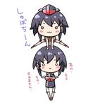  :&lt; :3 bangs black_hair black_swimsuit blush closed_mouth commentary_request crop_top crossed_arms full_body hair_between_eyes handstand hat hat_removed headphones headwear_removed holding holding_hat i-13_(kantai_collection) i-14_(kantai_collection) kantai_collection looking_at_viewer multiple_girls o_o on_head one-piece_swimsuit school_swimsuit school_uniform serafuku shirt short_hair simple_background single_vertical_stripe sleeveless sleeveless_shirt standing swimsuit swimsuit_under_clothes tayu_(yamityoko) text_focus thigh_strap translation_request white_background white_shirt 