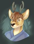  anthro antlers cervine clothed clothing deer felicia_cat fur hair horn looking_at_viewer male mammal simple_background smile solo 