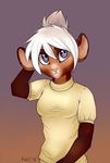  anthro big_eyes clothed clothing felicia_cat female hair mammal mouse rodent simple_background solo standing 