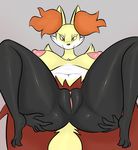 big_breasts breasts butt delphox female half-closed_eyes lying nintendo on_back pcred566 pok&eacute;mon presenting pussy simple_background sitting solo video_games 