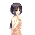  bad_id bad_pixiv_id black_eyes black_hair blush breasts covering large_breasts long_hair low_ponytail nude open_mouth original sakakidani solo tears wavy_mouth white_background 
