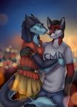  anthro canine clothed clothing duo felicia_cat female fox fur hair licking male male/female mammal outside sergal smile standing tongue tongue_out 