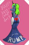  &lt;3 2017 5_fingers anthro big_breasts big_butt breasts butt english_text equine female funkybacon green_hair hair happy_birthday hi_res horse mammal my_little_pony pink_background pony signature simple_background solo text 