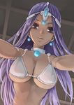  armor bikini_armor breasts cleavage dancer's_costume_(dq) dark_skin dragon_quest dragon_quest_iv jewelry long_hair manya medium_breasts mokkosu. purple_hair solo 