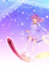  ahoge broom broom_riding dress flying ikeda_jun_(mizutamari) light_trail long_hair long_sleeves original purple_eyes purple_hair solo sparkle thighhighs 