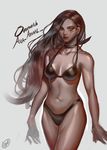  ana_(overwatch) bikini captain_amari character_name dark_skin eyepatch facial_mark facial_tattoo highres kim_armi long_hair overwatch solo swimsuit tattoo younger 