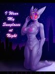  2017 abs anthro areola breasts english_text erect_nipples eyewear female gengar ghost grin kneeling looking_at_viewer lysergide night nintendo nipples pok&eacute;mon pussy red_sclera sky smile solo spirit star starry_sky sunglasses text video_games 