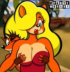  big_breasts breasts clothing crash_bandicoot crash_bandicoot_(series) female grope humor male male/female romantic_couple size_difference tawna_bandicoot undressing video_games 