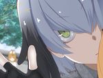  2girls animal_ears bangs black_gloves black_hair blurry blurry_background cat_ears closed_mouth commentary_request cototiworld dated depth_of_field eyebrows_visible_through_hair eyelashes fingerless_gloves gloves gradient_hair green_eyes hair_over_one_eye highres kemono_friends light_smile looking_at_viewer multicolored_hair multiple_girls orange_hair outdoors reflective_eyes serval_(kemono_friends) serval_ears shoebill_(kemono_friends) short_hair signature silver_hair solo_focus tree 