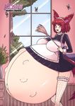  animal_humanoid arthropod belly big_belly big_breasts blush breasts butterfly clothing hair humanoid insect mabeelz maid_uniform post_vore red_hair solo uniform vore 