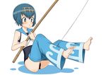  :o ass baggy_pants bangs bare_arms bare_shoulders barefoot black_pants black_swimsuit blue_eyes blue_hair blue_sailor_collar blush bright_pupils capri_pants chestnut_mouth crop_top eyebrows_visible_through_hair feet fishing_rod full_body hair_between_eyes hairband holding holding_fishing_rod legs_up one-piece_swimsuit open_mouth pants pokemon pokemon_(game) pokemon_sm sailor_collar shirt short_hair simple_background sitting sleeveless sleeveless_shirt solo suiren_(pokemon) swimsuit swimsuit_under_clothes toes toshishikisai trial_captain v-shaped_eyebrows white_background white_shirt 