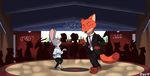  2017 anthro bar barefoot canine clothed clothing crossover dancing disney duo_focus english_text eyes_closed female fox group judy_hopps lagomorph male mammal necktie nick_wilde parody pulp_fiction rabbit silhouette suit text tggeko zootopia 