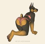  agentmoose anthro big_butt brooke butt butt_pose canine clothed clothing doberman dog female gbg looking_at_viewer looking_back mammal rear_view simple_background slightly_chubby solo 