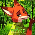  black_nose canine clothed clothing disney fox fur green_eyes invalid_tag looking_at_viewer male mammal nick_wilde orange_fur outside plant redstiger_anthro shirt smile solo tree zootopia 