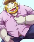  asgore_dreemurr beard blush boss_monster bracelet caprine emufu facial_hair fangs fur goat hat horn jewelry long_ears mammal one_eye_closed simple_background solo undertale video_games white_fur 