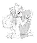  animal_humanoid breasts cat_humanoid feline female fur hair humanoid kneeling mammal monochrome nude open_mouth pillow puivei solo young 