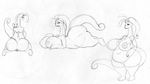  2016 anthro bantar2 belly big_belly big_breasts big_butt breasts butt dragon female goodra huge_breasts huge_butt kneeling looking_at_viewer looking_back lying monochrome navel nintendo nipples nude on_front overweight overweight_female pok&eacute;mon pok&eacute;morph pussy rear_view side_view solo standing traditional_media_(artwork) video_games 