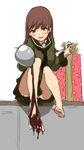  barefoot blush brown_eyes brown_hair chocolate chocolate_on_foot feet gift kantai_collection long_hair ooi_(kantai_collection) serafuku sitting sketch smile soles toes valentine 