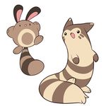  black_eyes full_body furret gen_2_pokemon mary_cagle no_humans open_mouth outstretched_arms pokemon pokemon_(creature) sentret simple_background tail white_background 