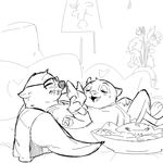  anthro clothed clothing disney duo emmitt_otterton eyes_closed interior lying mammal monochrome mrs._otterton mustelid on_back otter pillow replytoanons romantic_couple smile teeth zootopia 