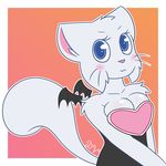  anthro big_breasts bittersweet_candy_bowl blue_eyes blush breasts cat cheek_tuft cleavage clothed clothing cosplay cute dawnvula feline female fur lucy_(bcb) mammal pink_nose rouge_the_bat simple_background smile solo sonic_(series) teenager tuft webcomic whiskers white_fur wings young 