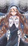  blue_eyes breasts brown_hair drill_hair gloves habit interlocked_fingers large_breasts long_hair mahou_shoujo_ikusei_keikaku mahou_shoujo_ikusei_keikaku_unmarked nun shironeko_yuuki sister_nana solo tears very_long_hair 