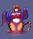  :3 abstract_background anthro barefoot big_breasts breasts clothing duo feline female mammal misterhinotori reptile sascha scalie slightly_chubby snake thick_thighs tiger wide_hips 