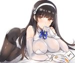  ass bangs bed between_breasts black_hair black_legwear blue_neckwear blunt_bangs breasts brown_eyes closed_mouth cowboy_shot dress elbow_gloves eyebrows_visible_through_hair flower_ornament girls_frontline gloves hair_over_shoulder hairband headband highres hime_cut kyouki large_breasts leaning_forward lips long_hair looking_at_viewer miniskirt neckerchief on_bed pantyhose parted_lips pink_lips pleated_skirt qbz-95_(girls_frontline) simple_background skirt sleeveless sleeveless_dress solo standing very_long_hair white_background white_dress white_gloves white_hairband 