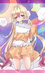  blonde_hair cloud commentary_request long_hair mahou_shoujo_ikusei_keikaku mahou_shoujo_ikusei_keikaku_unmarked moon nemurin pajamas pillow pillow_hug purple_eyes shironeko_yuuki solo star twintails 