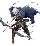  arrow blue_eyes boots bow_(weapon) capelet dark_skin dark_skinned_male drawing_bow eyepatch fire_emblem fire_emblem_heroes fire_emblem_if full_body highres holding holding_arrow holding_bow_(weapon) holding_weapon injury male_focus official_art quiver solo teeth torn_clothes transparent_background weapon white_hair yura_(ub4u) zero_(fire_emblem_if) 