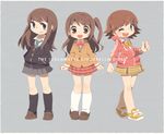  :d ;d blazer blush bow bowtie brown_eyes brown_hair cardigan chibi copyright_name green_eyes grey_background hands_in_pockets honda_mio hood hooded_track_jacket icon_(sugarless_yogurt) idolmaster idolmaster_cinderella_girls jacket jewelry long_hair multiple_girls necklace necktie new_generations one_eye_closed one_side_up open_mouth pac-man_eyes plaid plaid_skirt school_uniform shibuya_rin shimamura_uzuki shoes short_hair simple_background skirt smile socks thumbs_up track_jacket 