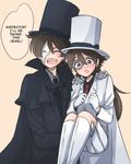  1boy 1girl edogawa_conan genderswap genderswap_(mtf) kaitou_kid kuroba_kaitou meitantei_conan monocle princess_carry 