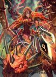  altenna_(fire_emblem) armor boots cape company_name dragon fingerless_gloves fire_emblem fire_emblem:_seisen_no_keifu fire_emblem_cipher gloves headband lack long_hair official_art open_mouth orange_eyes polearm rain solo spear teeth very_long_hair weapon wings yellow_eyes 