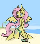  anthro beach bikini breasts clothing energyloop equine female fluttershy_(mlp) friendship_is_magic kneeling looking_at_viewer mammal my_little_pony nipples outside pegasus seaside small_breasts solo swimsuit tattoo wings 