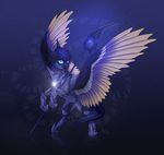  armor blue_eyes equine fan_character feral hair holding_object holding_weapon hooves looking_at_viewer mammal my_little_pony night nightskrill outside pegasus purple_hair sky solo staff standing star starry_sky weapon wings 