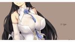  artist_name between_breasts black_hair breasts character_name detached_sleeves girls_frontline head_out_of_frame highres large_breasts long_hair qbz-95_(girls_frontline) ribbon smile solo very_long_hair yui_(92935941) 