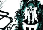  1girl absurdly_long_hair apron aqua aqua_eyes aqua_hair bangs black_legwear black_skirt black_thighhighs bow cowboy_shot eyebrows_visible_through_hair female frills hatsune_miku headdress ise_(zasso) long_sleeves looking_at_viewer panties skirt solo standing striped_panties thighhighs vocaloid 