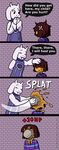  2016 anthro caprine clothed clothing dialogue english_text female food fur girakacheezer goat hair happy human humor larger_female mammal pie protagonist_(undertale) size_difference smaller_human smile speech_bubble text toriel undertale video_games white_fur 
