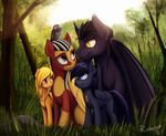  2015 avian bat_pony bird blonde_hair blue_eyes detailed_background equine fan_character feathered_wings feathers grass grey_eyes hair hooves mammal my_little_pony orange_eyes owl pegasus purple_eyes rublegun sitting smile tree wings yellow_eyes 