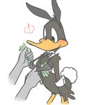  anthro avian bird blush clothed clothing crossdressing daffy_duck duck girly looney_tunes male money simple_background warner_brothers zehn 