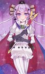  cape gloves magical_girl mahou_shoujo_ikusei_keikaku mahou_shoujo_ikusei_keikaku_unmarked purple_eyes purple_hair ruler_(mahoiku) scepter smile solo tenmitsu 