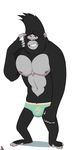  anthro ape black_fur brown_eyes clothing crazedg fur gorilla grin johnny_(sing) male mammal nipples primate simple_background sing_(movie) smile solo swimsuit white_background 