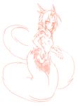  2016 areola black_sclera breasts chest_tuft female fluff_snake fur horn humanoid hybrid lamia monochrome monster_girl_(genre) nipples nude pointy_ears pussy reptile scales scalie simple_background sketch small_breasts snake solo sub-res tuft white_background 